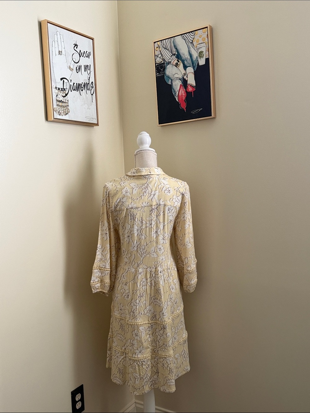Lucky Brand Cream Floral Lace Tiered Shirt Dress - Picture 8 of 14
